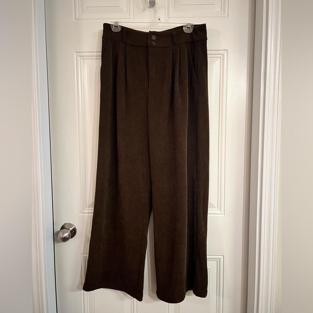 Brown Wide-Leg Corduroy Pants